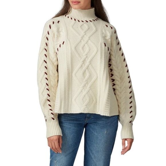 ba&sh Eba Ivory Wool Cable Knit Embroidered Pullover Sweater Sz M - Picture 1 of 16